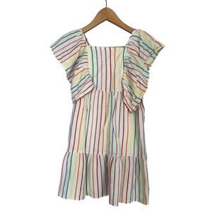 Girls' Flutter Sleeve Rainbow Striped Woven Dress Cat & Jack White Ruffle M 7/8